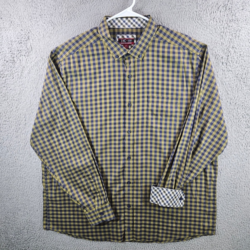 Johnston & Murphy XC4 Shirt Mens XXL Green Blue Gingham Stretch Button Down